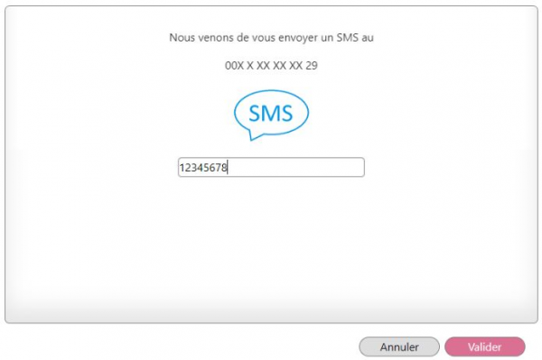 first authentication screen with SMS number