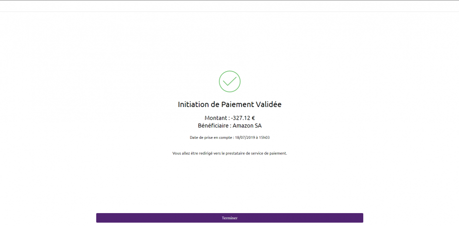 confirmation screen of the transaction 