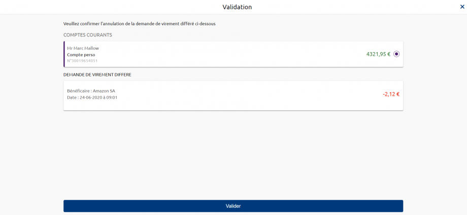 Ecran de confirmation d'annulation de paiement