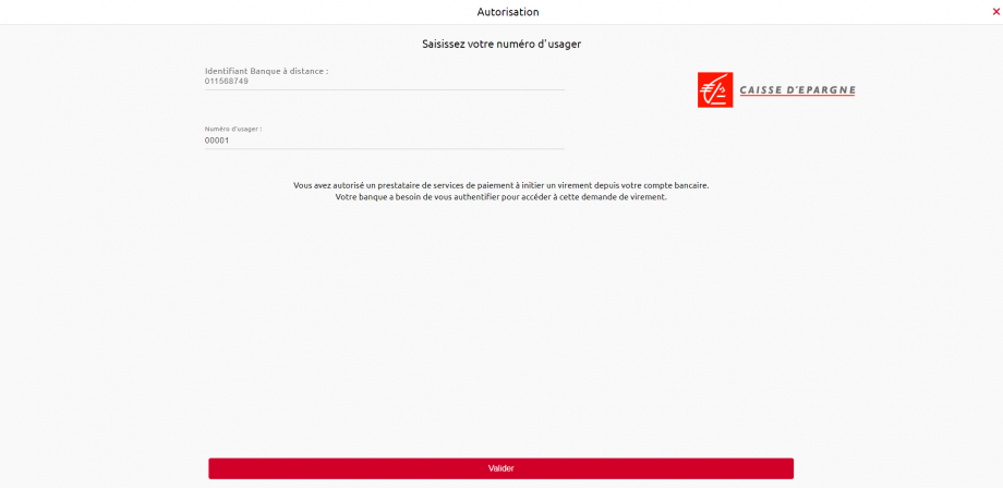 Ecran Caisse d'Epargne pour saisir son numéro d’usager en plus de son identifiant de banque à distance