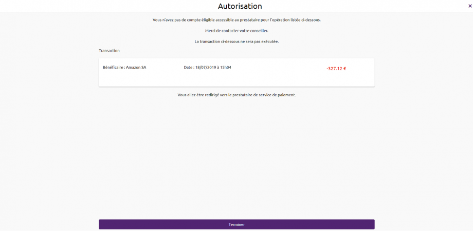 example of screen when the customer doesn't have any account to use